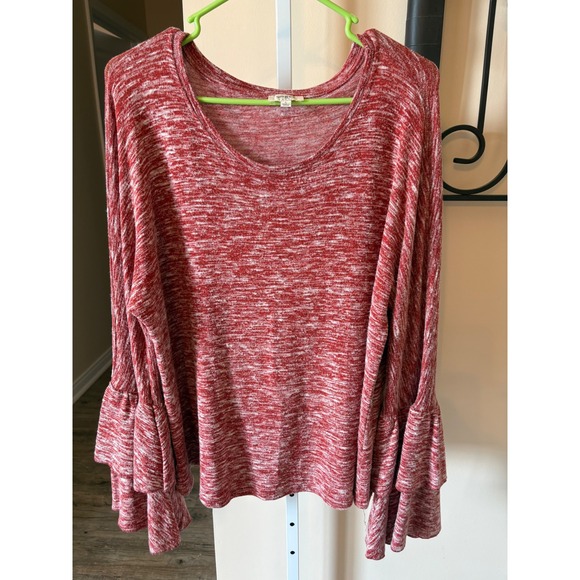 Umgee Tops - Umgee USA Red Space Dye Tiered Bell Sleeve Knit Top Large